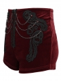 Red Gothic Vintage Lace Appliqued Velvet Shorts for Women
