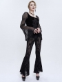 Black Sexy Gothic Retro Pattern Long Flared Pants for Women