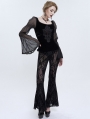 Black Sexy Gothic Retro Pattern Long Flared Pants for Women