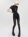 Black Sexy Gothic Patterned Semi-Transparent Skinny Leggings for Women