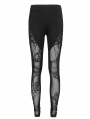 Black Sexy Gothic Patterned Semi-Transparent Skinny Leggings for Women