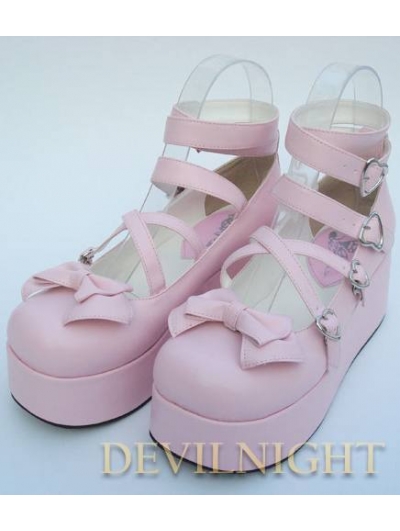 Pink/White/Black/Red Princess Sweet Lolita Platform Belt Bow Shoes