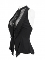 Black Gothic Sexy Button Front Sleeveless Halter Shirt for Women