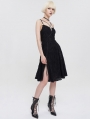 Black Gothic Punk Studded Sexy Slit Cross Strap Short Dress
