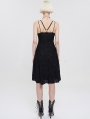 Black Gothic Punk Studded Sexy Slit Cross Strap Short Dress