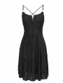 Black Gothic Punk Studded Sexy Slit Cross Strap Short Dress