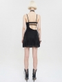 Black Gothic Punk Sexy Hollow Out Lace Up Short Strap Dress