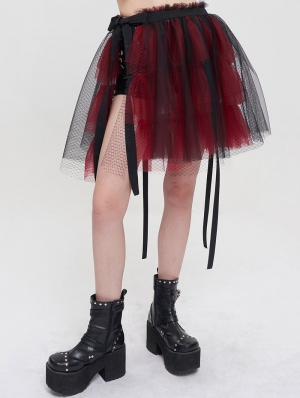 Black and Red Gothic Short Tiered Puffy Tulle Skirt