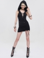 Black Gothic Punk Skull Drawstring Sexy Hooded Bodycon Dress