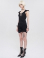 Black Gothic Punk Skull Drawstring Sexy Hooded Bodycon Dress