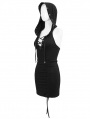 Black Gothic Punk Skull Drawstring Sexy Hooded Bodycon Dress