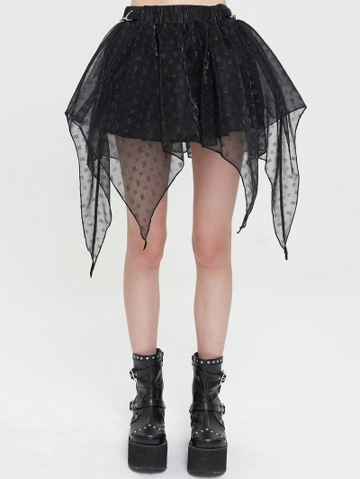 Black Gothic Street Fashion Patterned Irregular Short Skirt