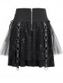 Black and Gray Cross Pattern Gothic Chain Belt Short Skirt