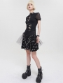 Black and White Cross Pattern Gothic Chain Belt Short Skirt