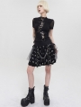 Black and White Cross Pattern Gothic Chain Belt Short Skirt