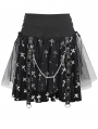 Black and White Cross Pattern Gothic Chain Belt Short Skirt