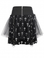 Black and White Cross Pattern Gothic Chain Belt Short Skirt