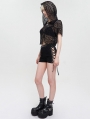 Black Gothic Punk Short Sleeve Net Hooded Top for Women