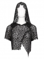 Black Gothic Punk Short Sleeve Net Hooded Top for Women