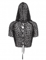 Black Gothic Punk Short Sleeve Net Hooded Top for Women