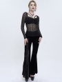Black Sexy Gothic Lace Transparent Slim Fit Long Sleeve Top for Women