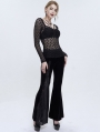 Black Sexy Gothic Lace Transparent Slim Fit Long Sleeve Top for Women
