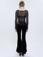 Black Sexy Gothic Lace Transparent Slim Fit Long Sleeve Top for Women