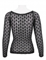 Black Sexy Gothic Lace Transparent Slim Fit Long Sleeve Top for Women