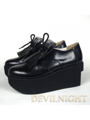 Black/White Classic Lolita Platform Shoes With Chalaza and Tassels