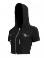 Black Gothic Punk Short Sleeve Casual Hooded Top for Women