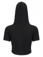 Black Gothic Punk Short Sleeve Casual Hooded Top for Women