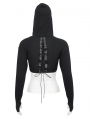 Black Gothic Punk Sexy Hollow Out Long Sleeve Hooded Top for Women