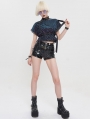 Gothic Grunge Punk Strap Batwing Sleeve Loose T-Shirt for Women