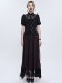 Black and Gray Cross Pattern Gothic Ruffled Neck Short Sleeve Shirt for Women