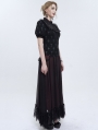 Black and Gray Cross Pattern Gothic Ruffled Neck Short Sleeve Shirt for Women