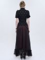 Black and Gray Cross Pattern Gothic Ruffled Neck Short Sleeve Shirt for Women