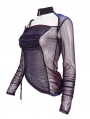 Purple Sexy Gothic Cut Out Transparent Crinkle Irregular T-Shirt for Women