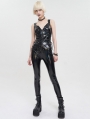 Black Gothic Punk PU Leather Low Cut Zipper Waistcoat for Women