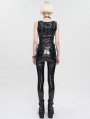 Black Gothic Punk PU Leather Low Cut Zipper Waistcoat for Women