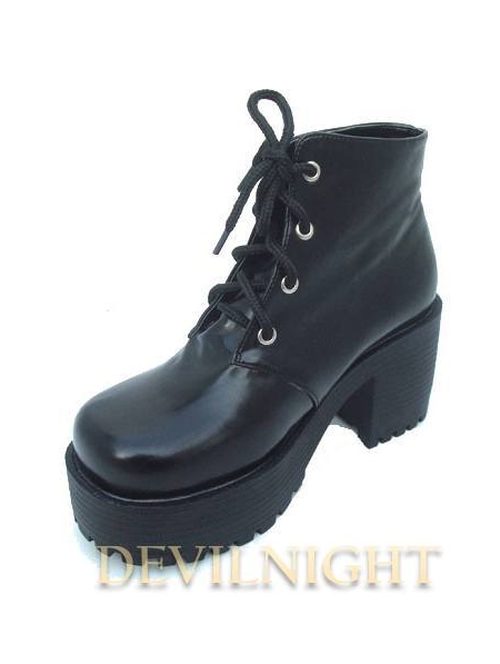 Black Gothic Lolita High Heel Ankle Boots - Devilnight.co.uk