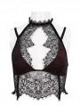 Black and Red Sexy Gothic Lace Velvet Short Corset Top for Women