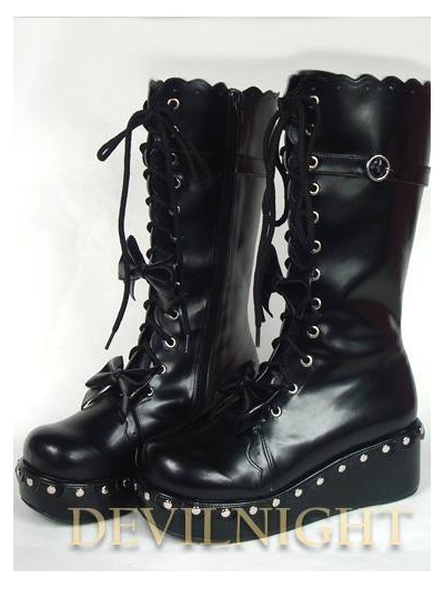 Black/White Sweet Punk Lolita Bow Platform Boots 