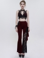 Wine Red Gothic Vintage Lace Flower Long Flared Trousers for Women