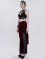 Wine Red Gothic Vintage Lace Flower Long Flared Trousers for Women