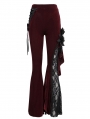 Wine Red Gothic Vintage Lace Flower Long Flared Trousers for Women