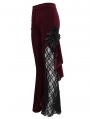 Wine Red Gothic Vintage Lace Flower Long Flared Trousers for Women