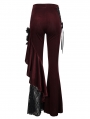 Wine Red Gothic Vintage Lace Flower Long Flared Trousers for Women