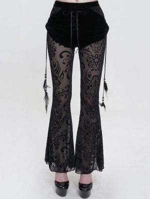 Black Sexy Gothic Patterned Semi-Transparent Skinny Leggings for Women 