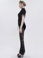Black Gothic Sexy Casual Feather Long Velvet Flare Pants for Women