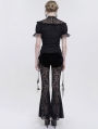 Black Gothic Sexy Casual Feather Long Velvet Flare Pants for Women